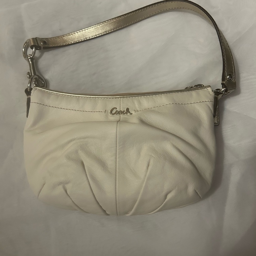 Coach Cream Leather Shoulder Bag with Gold Strap